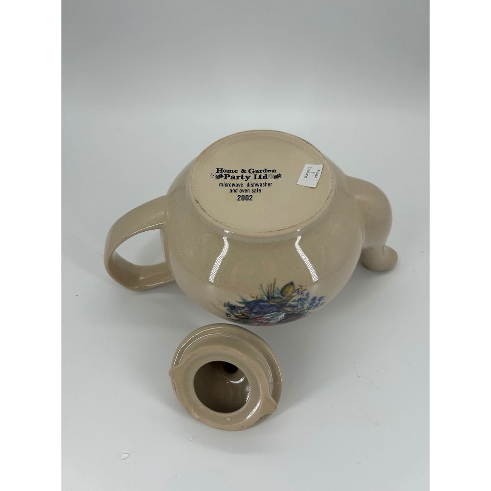 Home & Garden Party Ltd 2002 Floral Teapot‎ Beige Stoneware Cottagecore - Picture 10 of 10